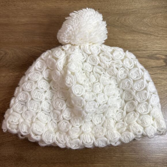 Vintage White Hand Crocheted Winter Beanie Pom & Scarf Set Fringe Made in Japan - Picture 7 of 12